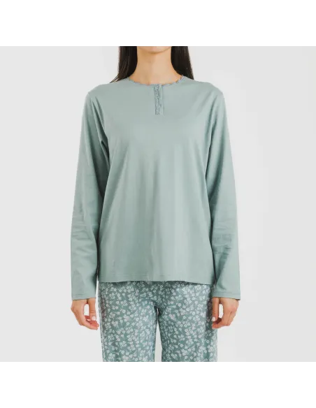 Pijama algodão Oniris azul indigo pijamas-compridos-de-mulher