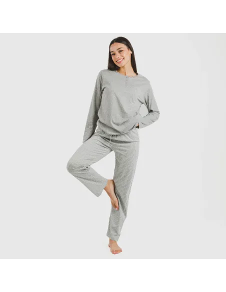 Pijama algodão Raya Chuck cinza misto pijamas-compridos-de-mulher