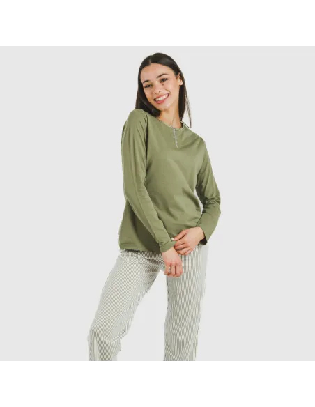 Pijama algodão Raya Mozarabe verde pijamas-compridos-de-mulher