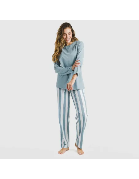 Pijama algodão Raya Elvis azul indigo pijamas-compridos-de-mulher