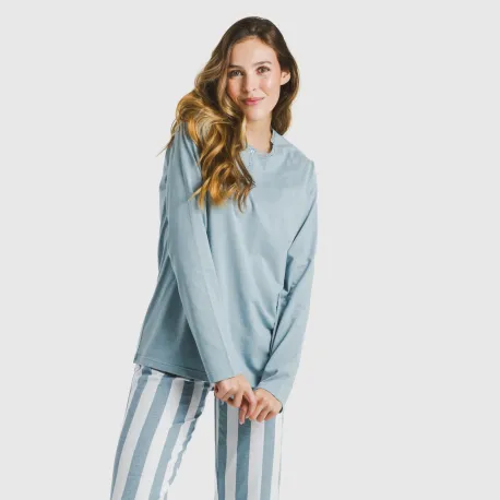 Pijama algodão Raya Elvis azul indigo pijamas-compridos-de-mulher