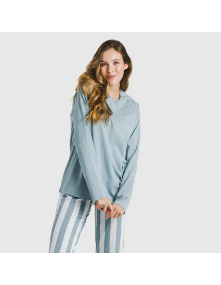 Pijama algodão Raya Elvis azul indigo pijamas-compridos-de-mulher