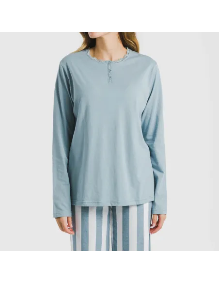 Pijama algodão Raya Elvis azul indigo pijamas-compridos-de-mulher