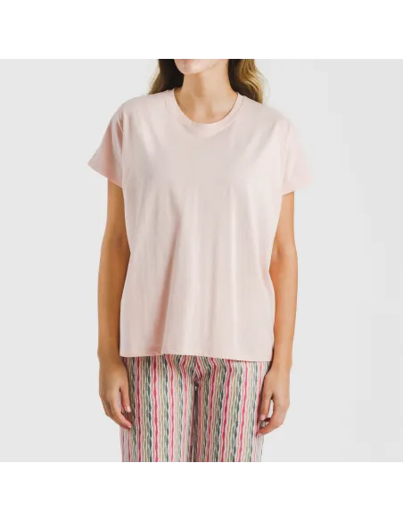 Pijama comprido algodão mulher manga fluída Villa rosa pijamas-compridos-de-mulher