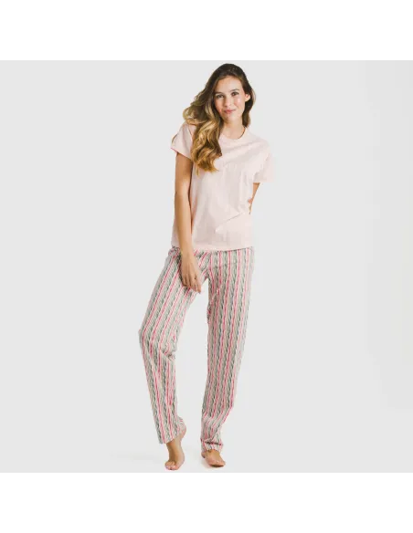 Pijama comprido algodão mulher manga fluída Villa rosa pijamas-compridos-de-mulher