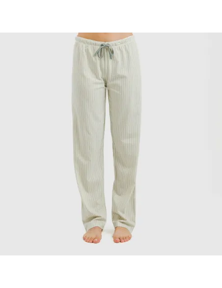 Pijama comprido algodão mulher manga fluída Sarananda cinza verdoso pijamas-compridos-de-mulher