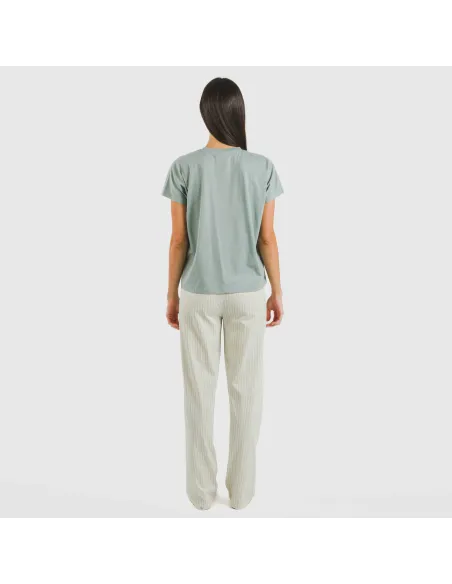 Pijama comprido algodão mulher manga fluída Sarananda cinza verdoso pijamas-compridos-de-mulher