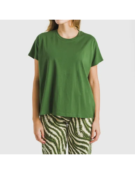 Pijama comprido algodão mulher manga fluída Print verde caça pijamas-compridos-de-mulher