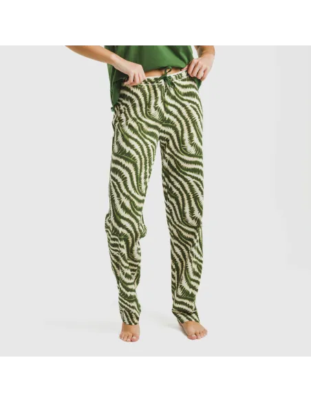Pijama comprido algodão mulher manga fluída Print verde caça pijamas-compridos-de-mulher