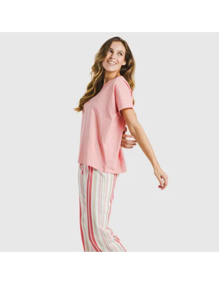 Pijama comprido algodão mulher manga fluída Raya Calendula marsala pijamas-compridos-de-mulher