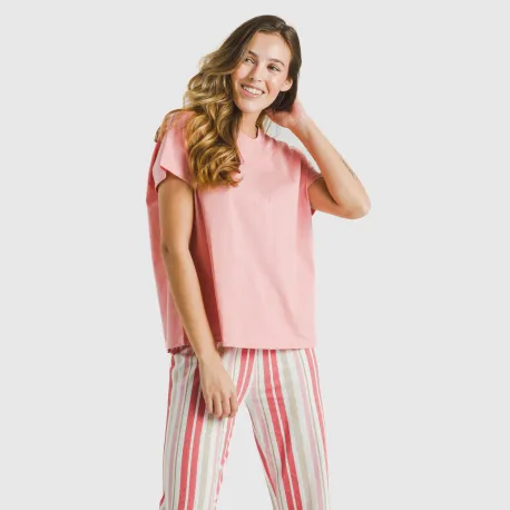 Pijama comprido algodão mulher manga fluída Raya Calendula marsala pijamas-compridos-de-mulher