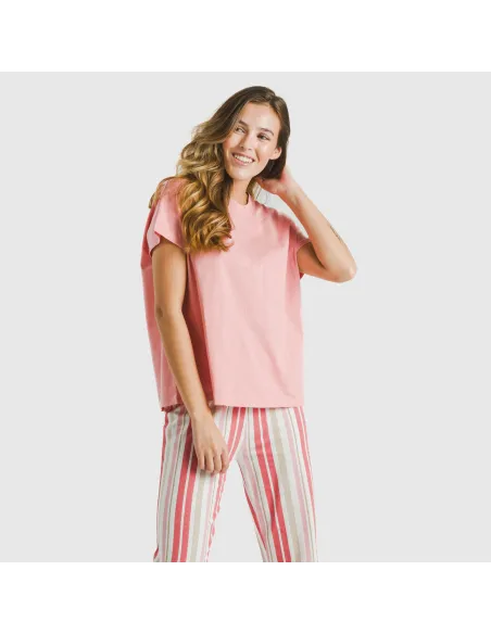 Pijama comprido algodão mulher manga fluída Raya Calendula marsala pijamas-compridos-de-mulher