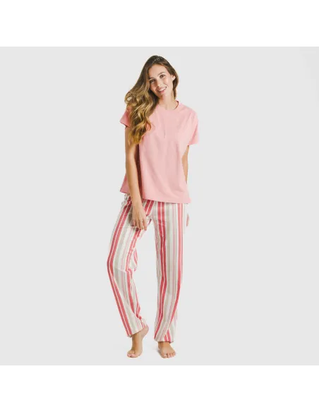 Pijama comprido algodão mulher manga fluída Raya Calendula marsala pijamas-compridos-de-mulher