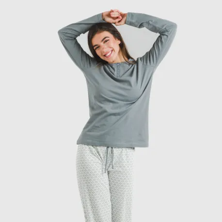 Pijama algodão Xenia verde azulado pijamas-compridos-de-mulher