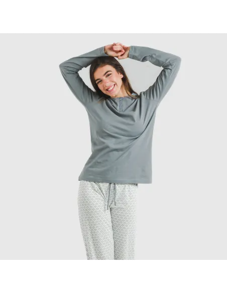 Pijama algodão Xenia verde azulado pijamas-compridos-de-mulher