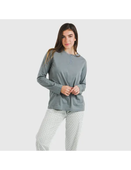 Pijama algodão Xenia verde azulado pijamas-compridos-de-mulher
