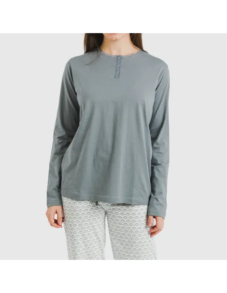 Pijama algodão Xenia verde azulado pijamas-compridos-de-mulher