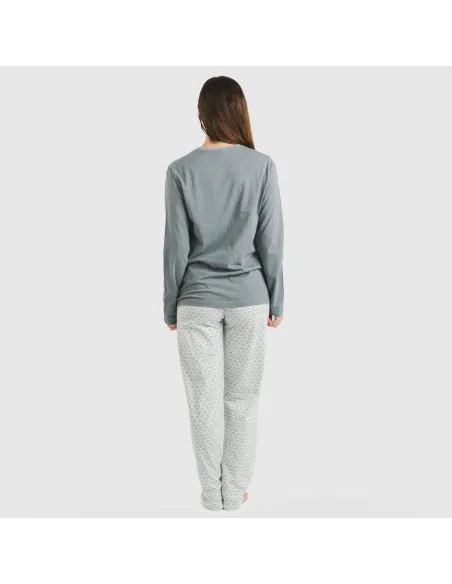 Pijama algodão Xenia verde azulado pijamas-compridos-de-mulher