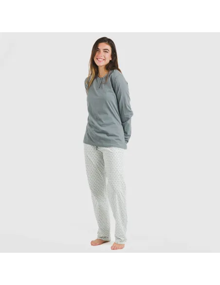 Pijama algodão Xenia verde azulado pijamas-compridos-de-mulher