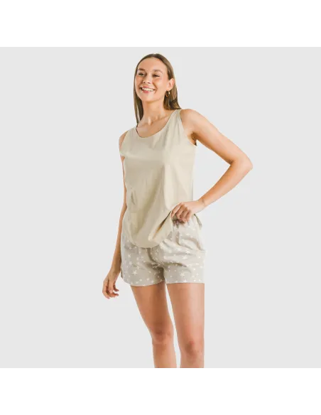 Pijama curto algodão Estrellita arena pijamas-curtos-mulher
