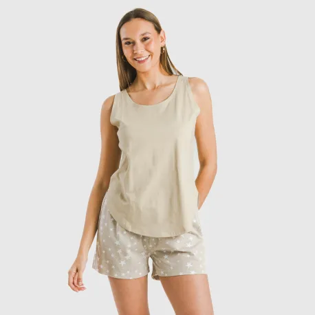 Pijama curto algodão Estrellita arena pijamas-curtos-mulher