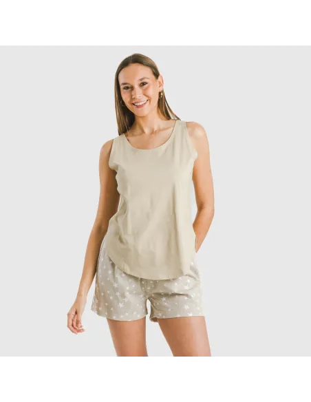 Pijama curto algodão Estrellita arena pijamas-curtos-mulher