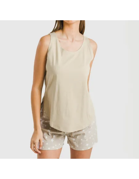 Pijama curto algodão Estrellita arena pijamas-curtos-mulher