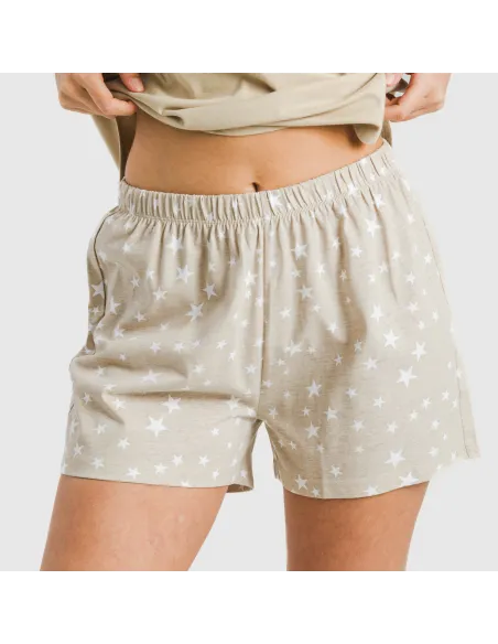 Pijama curto algodão Estrellita arena pijamas-curtos-mulher
