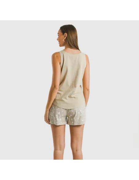 Pijama curto algodão Estrellita arena pijamas-curtos-mulher