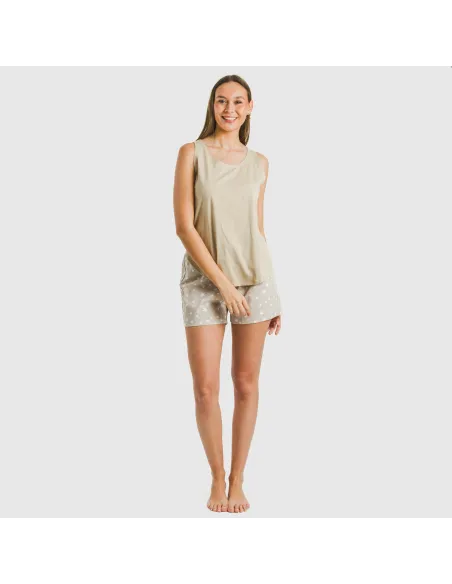 Pijama curto algodão Estrellita arena pijamas-curtos-mulher