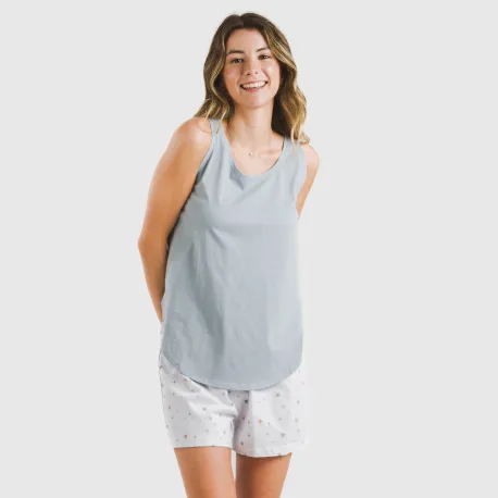 Pijama curto algodão Condy azul indigo pijamas-curtos-mulher
