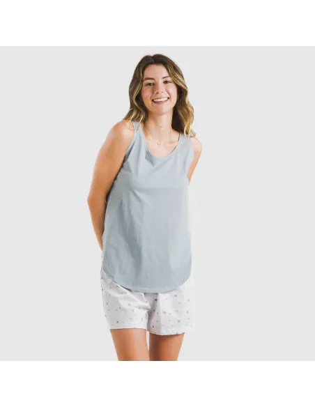 Pijama curto algodão Condy azul indigo pijamas-curtos-mulher