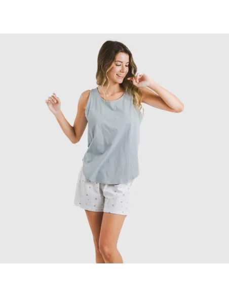 Pijama curto algodão Condy azul indigo pijamas-curtos-mulher