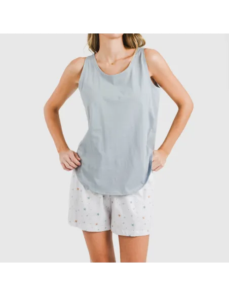 Pijama curto algodão Condy azul indigo pijamas-curtos-mulher