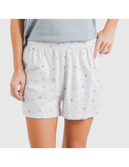 Pijama curto algodão Condy azul indigo pijamas-curtos-mulher