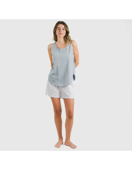 Pijama curto algodão Condy azul indigo pijamas-curtos-mulher