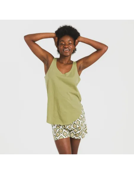 Pijama curto algodão Liuva verde pijamas-curtos-mulher