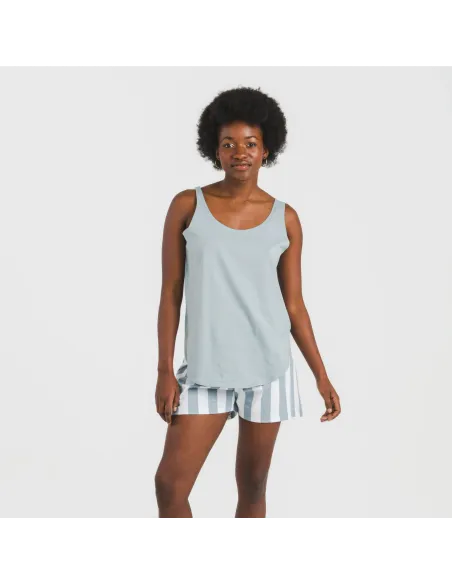 Pijama curto algodão Raya Elvis azul indigo pijamas-curtos-mulher