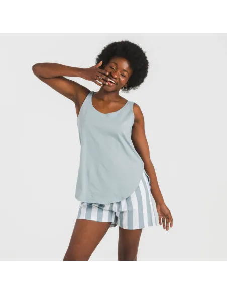 Pijama curto algodão Raya Elvis azul indigo pijamas-curtos-mulher