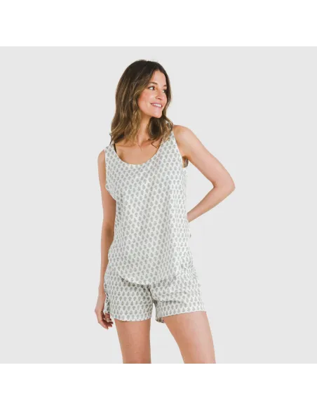 Pijama curto algodão Remo verde pijamas-curtos-mulher