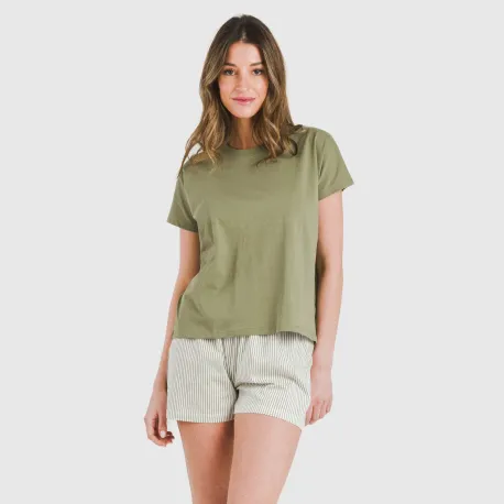 Pijama curto manga fluída algodão mulher Raya Mozarabe verde pijamas-curtos-mulher