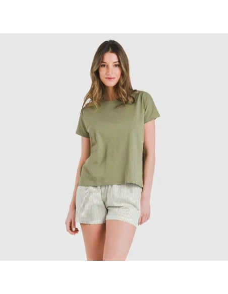 Pijama curto manga fluída algodão mulher Raya Mozarabe verde pijamas-curtos-mulher