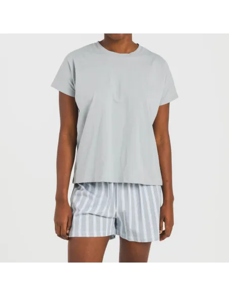 Pijama curto manga fluída algodão mulher Raya Marsella azul indigo pijamas-curtos-mulher