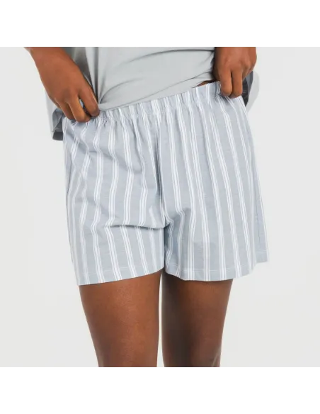 Pijama curto manga fluída algodão mulher Raya Marsella azul indigo pijamas-curtos-mulher