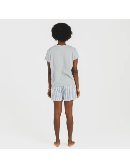 Pijama curto manga fluída algodão mulher Raya Marsella azul indigo pijamas-curtos-mulher