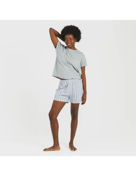 Pijama curto manga fluída algodão mulher Raya Marsella azul indigo pijamas-curtos-mulher