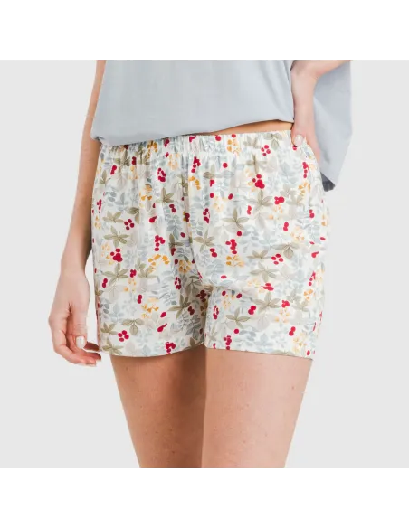 Pijama curto manga fluída algodão mulher Viena azul indigo pijamas-curtos-mulher