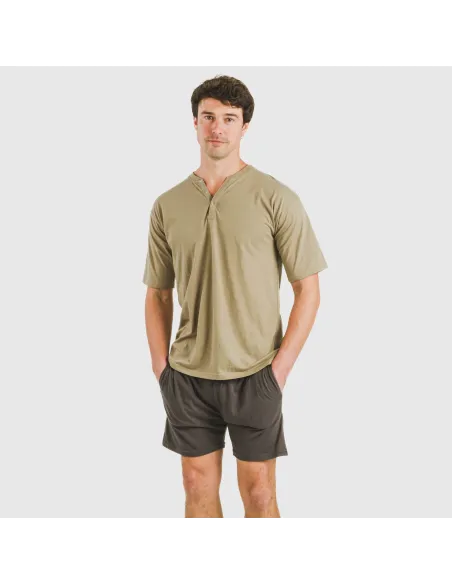 Pijama curto homem com botões verde caça - petróleo pijamas-curtos-homem