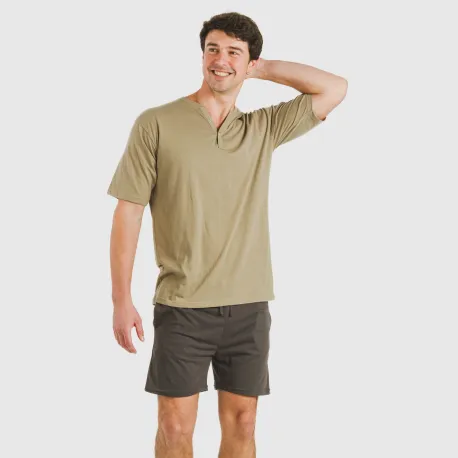 Pijama curto homem com botões verde caça - petróleo pijamas-curtos-homem