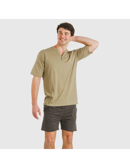 Pijama curto homem com botões verde caça - petróleo pijamas-curtos-homem